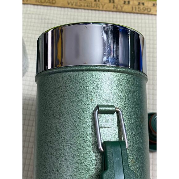 Org Box vtg Aladdin Stanley No. A-944DH Green & Silver Thermos steel bottle "CJ" - Picture 4 of 16